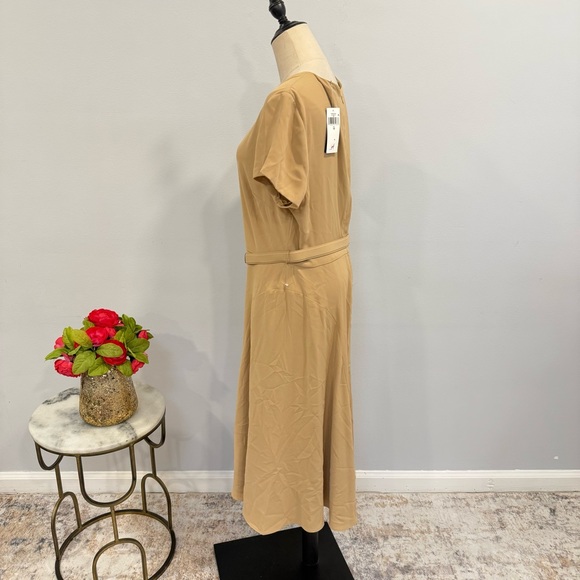 Lauren Ralph Lauren Tan Classic Lightweight Leather Belted Midi Dress Size 12 - Picture 6 of 13